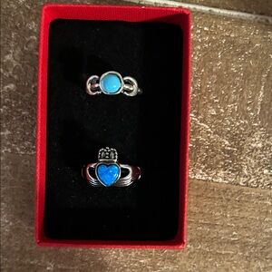 Fashion Jewelry Silver and Turquoise Ring Duo. Size 7-7 1/4.